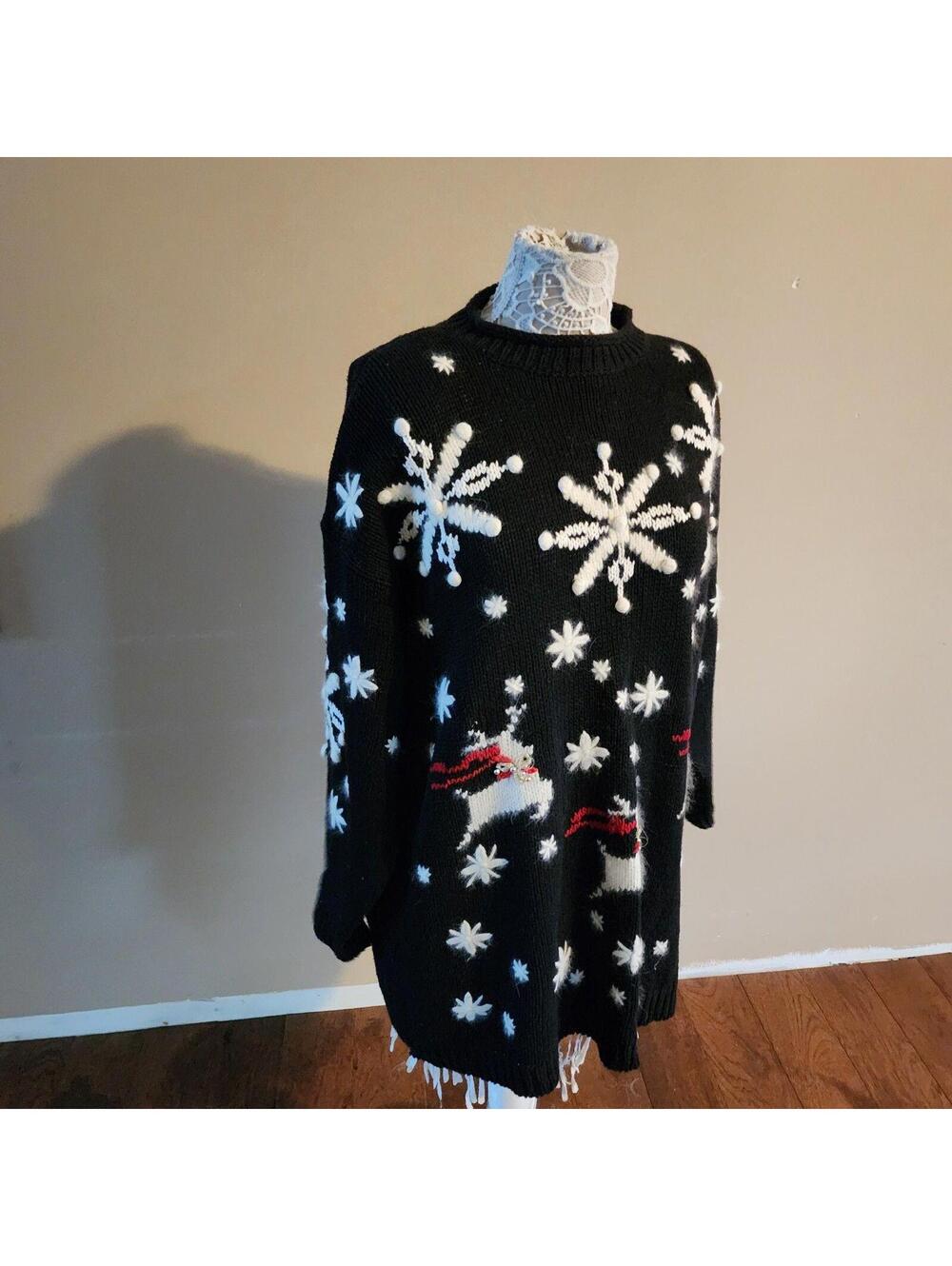 Vintage JK Designs Christmas Sweater Dress Snowflake Holiday Reindeer – 22/24